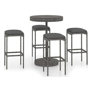 vidaXL 5 Piece Patio Bar Set with Cushions Poly Rattan Gray