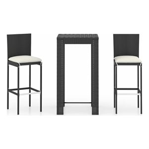 vidaXL 3 Piece Patio Bar Set with Cushions Poly Rattan Black