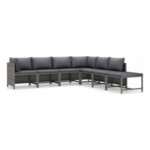 vidaXL 7 Piece Patio Lounge Set with Cushions Poly Rattan Gray