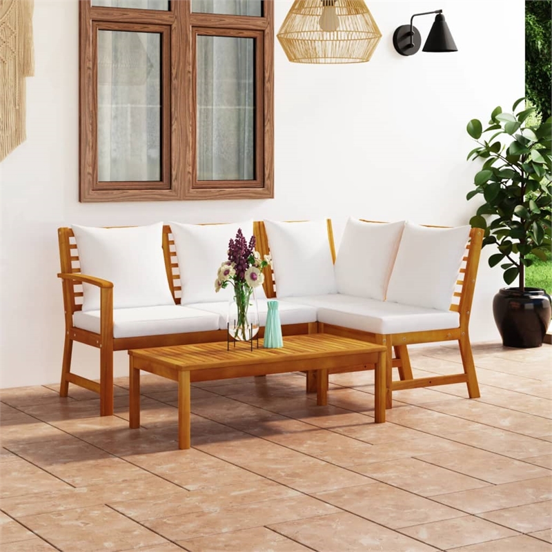 vidaXL 4 Piece Patio Lounge Set with Cushion Cream Solid Acacia Wood