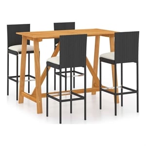 vidaXL 5 Piece Patio Bar Set with Cushions Black