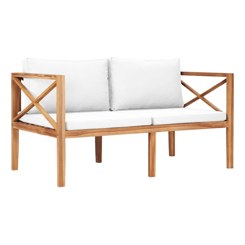 vidaXL Patio Bench with Cream Cushions Solid Teak Wood