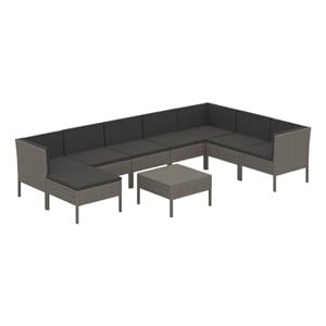 vidaXL 9 Piece Patio Lounge Set with Cushions Poly Rattan Gray
