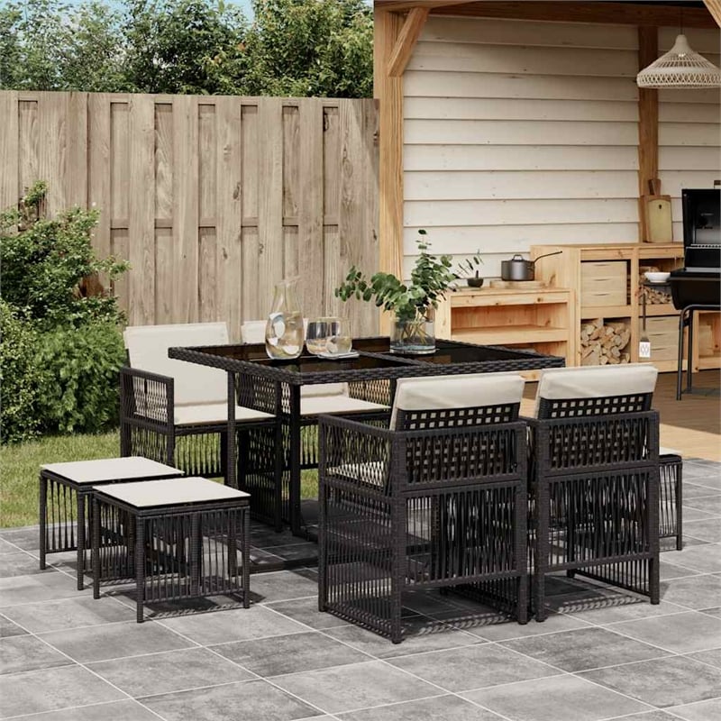 vidaXL Garden Dining Set Black Rattan 28.7