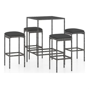 vidaXL 5 Piece Patio Bar Set with Cushions Poly Rattan Gray