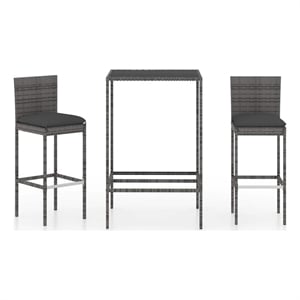 vidaXL 3 Piece Patio Bar Set with Cushions Poly Rattan Gray