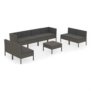 vidaXL 9 Piece Patio Lounge Set with Cushions Poly Rattan Gray