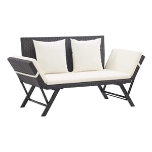 vidaXL Patio Bench with Cushions 69.3&quot Black Poly Rattan