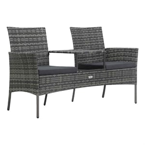 vidaXL 2-Seater Patio Sofa with Tea Table Poly Rattan Anthracite