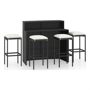 vidaXL 5 Piece Patio Bar Set with Cushions Black