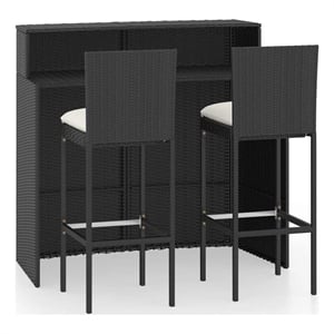 vidaXL 3 Piece Patio Bar Set with Cushions Black