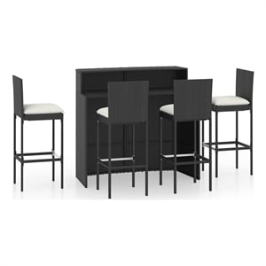 vidaXL 5 Piece Patio Bar Set with Cushions Black