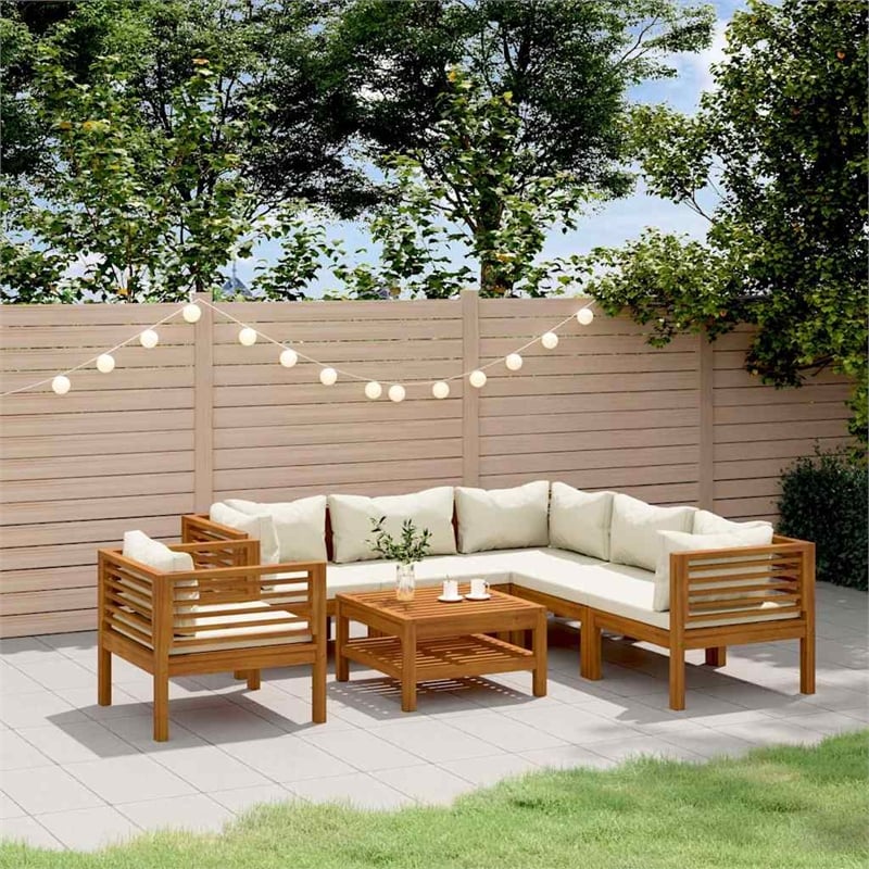 vidaXL 7 Piece Patio Lounge Set with Cream Cushion Solid Acacia Wood