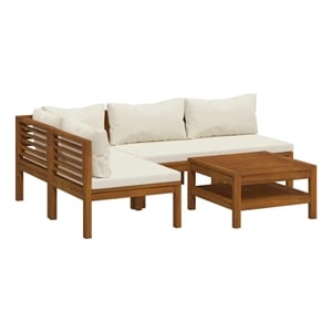 vidaXL 5 Piece Patio Lounge Set with Cream Cushion Solid Acacia Wood
