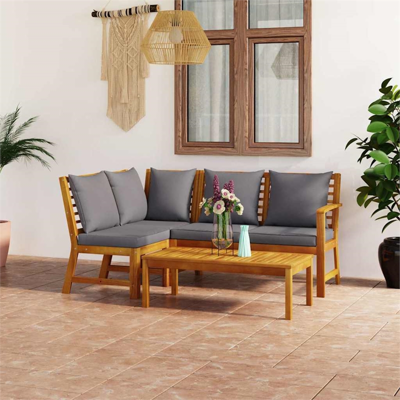 vidaXL 4 Piece Patio Lounge Set with Cushion Solid Acacia Wood