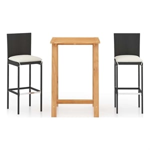 vidaXL 3 Piece Patio Bar Set with Cushions Black