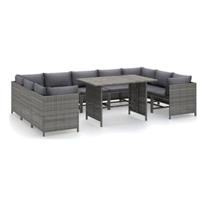vidaXL 10 Piece Patio Lounge Set with Cushions Poly Rattan Gray