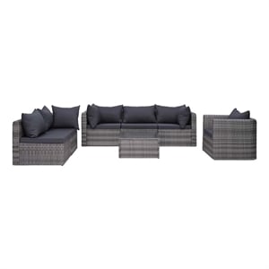 vidaXL 7 Piece Patio Sofa Set with Cushions & Pillows Poly Rattan Gray