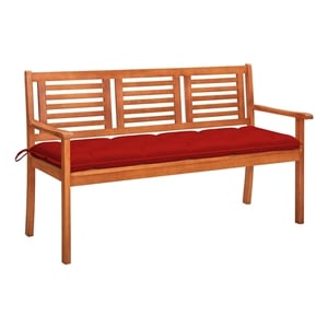 vidaXL 3-Seater Patio Bench with Cushion 59.1&quot Solid Eucalyptus Wood