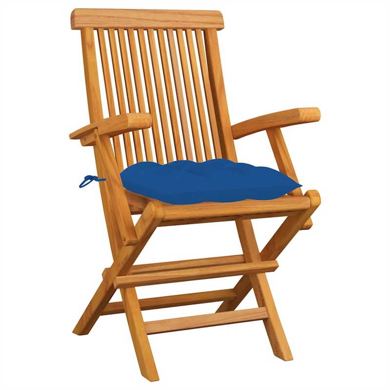 vidaXL Patio Chairs with Blue Cushions 3 pcs Solid Teak Wood