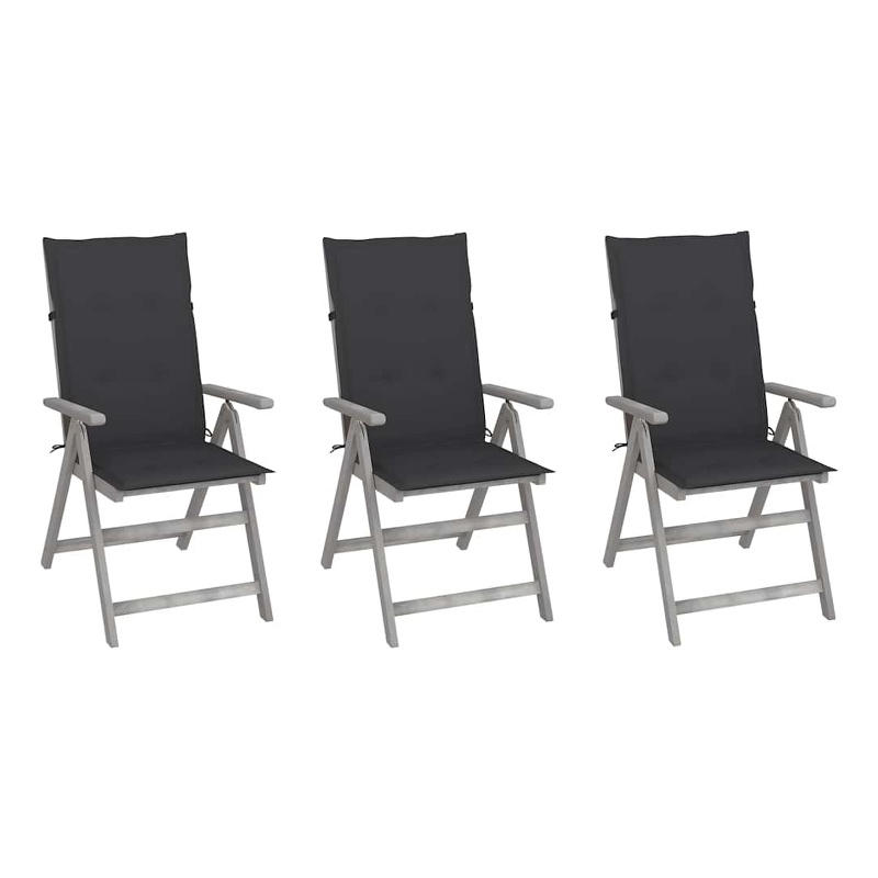 vidaXL Patio Reclining Chairs 3 pcs with Cushions Solid Acacia Wood