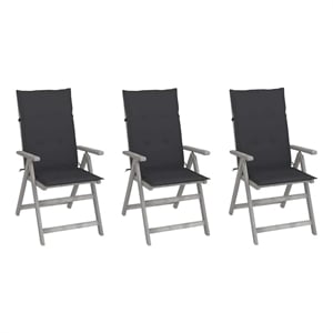 vidaXL Patio Reclining Chairs 3 pcs with Cushions Solid Acacia Wood