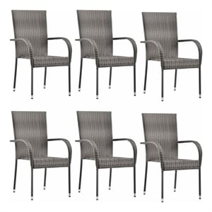 vidaXL Stackable Patio Chairs 6 pcs Gray Poly Rattan