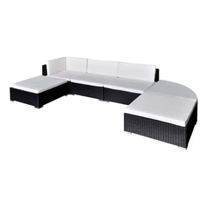 vidaXL 6 Piece Patio Lounge Set with Cushions Poly Rattan Black
