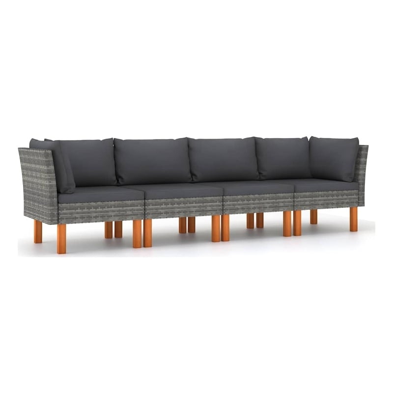 vidaXL 4-Seater Patio Sofa with Cushions Gray Poly Rattan