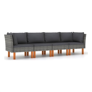 vidaXL 4-Seater Patio Sofa with Cushions Gray Poly Rattan