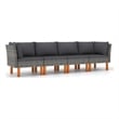 vidaXL 4-Seater Patio Sofa with Cushions Gray Poly Rattan