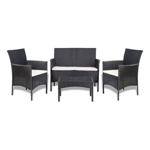 vidaXL 4 Piece Patio Lounge Set with Cushions Poly Rattan Black