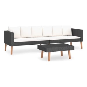 vidaXL 2 Piece Patio Lounge Set with Cushions Poly Rattan Black