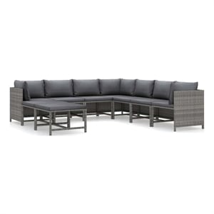 vidaXL 9 Piece Patio Lounge Set with Cushions Poly Rattan Gray