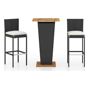 vidaXL 3 Piece Patio Bar Set with Cushions Poly Rattan Black