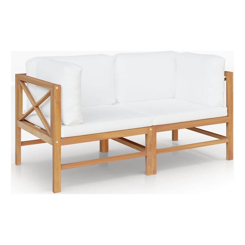 vidaXL 2-seater Patio Bench with Cream Cushions Solid Teak Wood