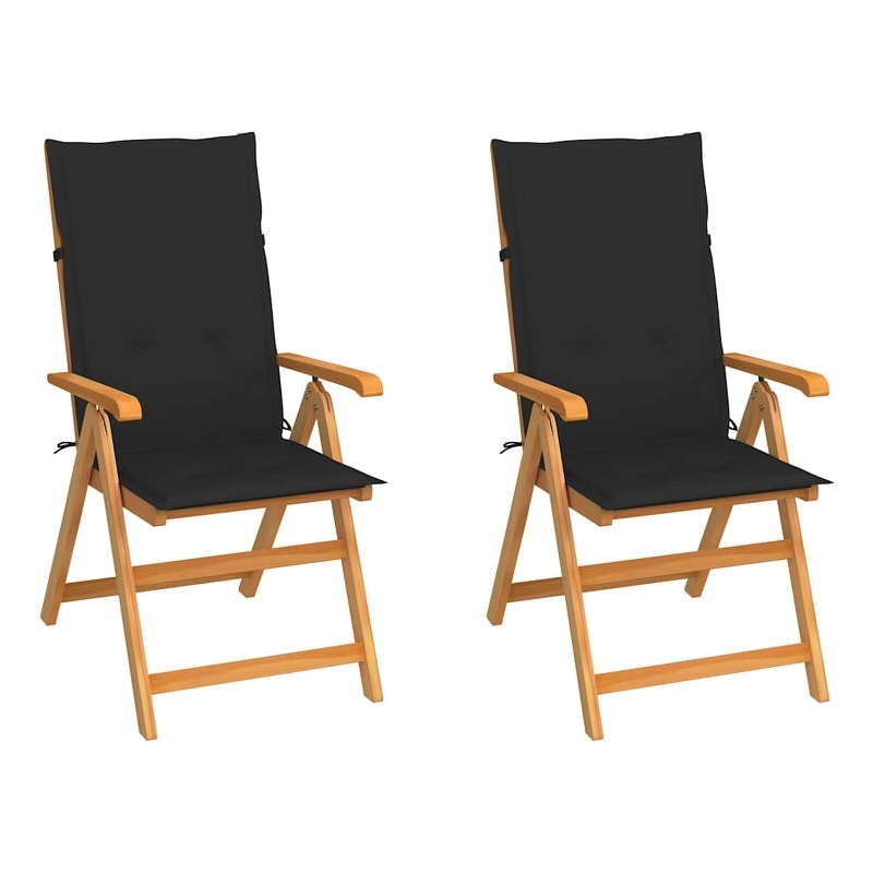 vidaXL Patio Chairs 2 pcs with Black Cushions Solid Teak Wood