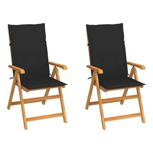 vidaXL Patio Chairs 2 pcs with Black Cushions Solid Teak Wood