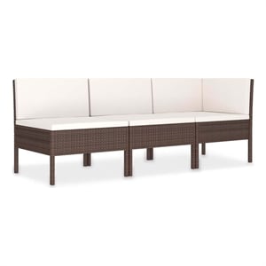 vidaXL 3 Piece Patio Lounge Set with Cushions Poly Rattan Brown