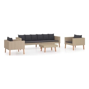 vidaXL 4 Piece Patio Lounge Set with Cushions Poly Rattan Beige
