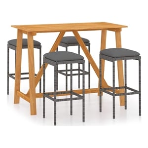 vidaXL 5 Piece Patio Bar Set with Cushions Gray