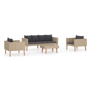 vidaXL 4 Piece Patio Lounge Set with Cushions Poly Rattan Beige