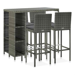vidaXL 5 Piece Patio Bar Set with Cushions Poly Rattan Gray