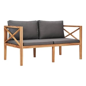 vidaXL Patio Bench with Gray Cushions Solid Wood Teak