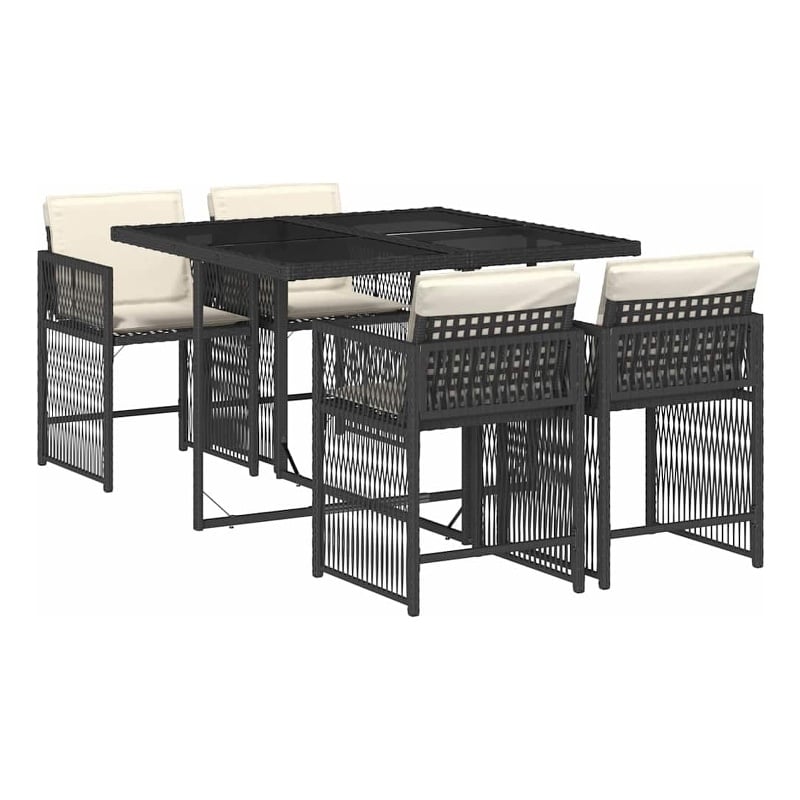 vidaXL Garden Dining Set Black Rattan 28.7&quot H x 43.3&quot W x 41.7&quot D