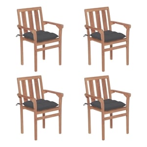 vidaXL Stackable Patio Chairs with Cushions 4 pcs Solid Teak Wood