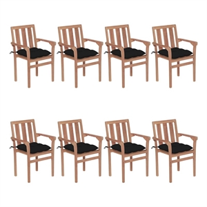 vidaXL Stackable Patio Chairs with Cushions 8 pcs Solid Teak Wood
