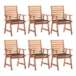 vidaXL Patio Dining Chairs 6 pcs with Cushions Solid Acacia Wood
