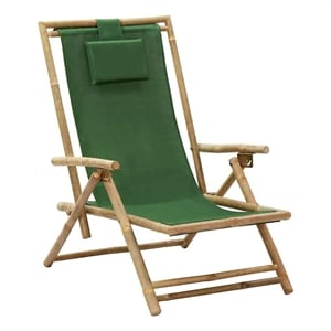 vidaXL Reclining Relaxing Chair Green Bamboo and Fabric
