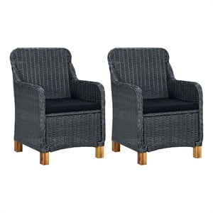 vidaXL Patio Chairs with Cushions 2 pcs Poly Rattan Dark Gray